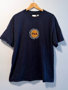 Fila Shirt Short Sleeve Navy Blue Crewneck Mens M Graphic Performance Athletics